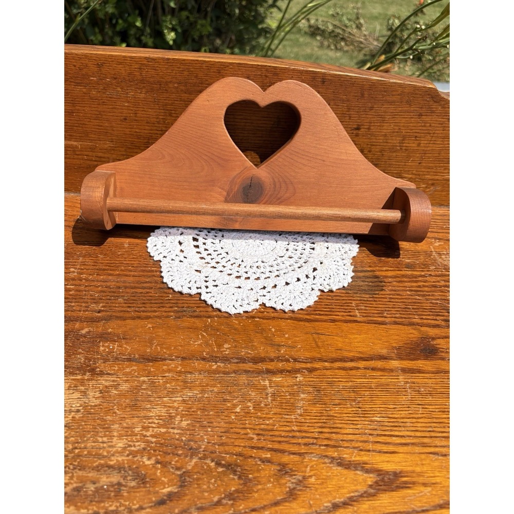Rustic Heart Wood Towel Rack Kitchen Bath Handmade Signed Cottagecore Grandma